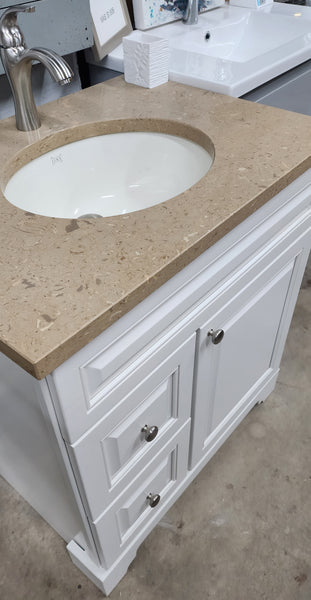 30" Antique White Solid Wood Vanity with Quartz Top & Sink