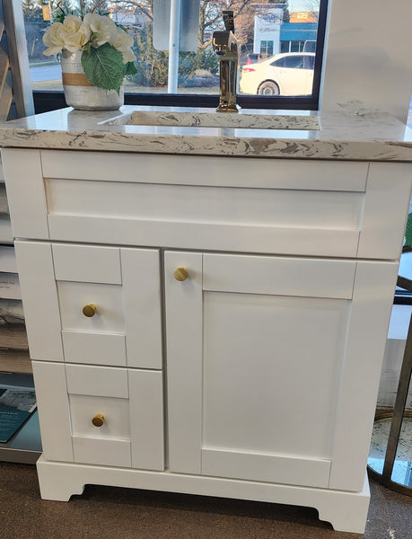 30" White Vanity with Quartz top and Sink $600