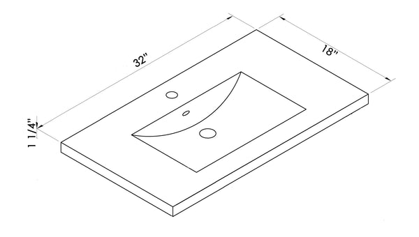 VANITY 32" X 18" with ceramic top, black/chrome faucet and black legs/ Grey Glossy