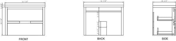 VANITY 32" X 18" with ceramic top, black/chrome faucet and black legs/ Grey Glossy