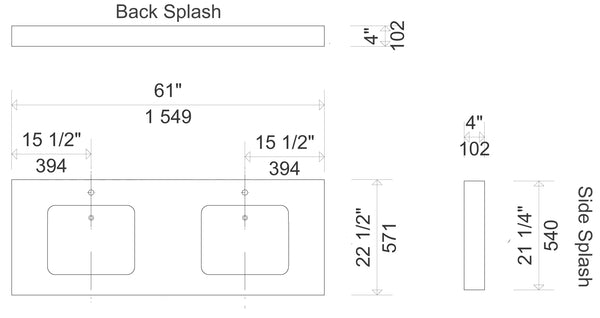 VANITY SOLID WOOD 60" DOBLE SINK IN GREY WITH QUARTZ COUNTERTOP AND SINKS