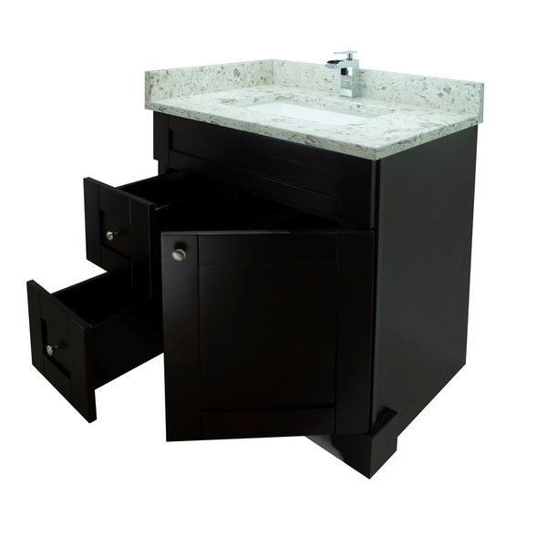 30" Espresso Damian Vanity with Milky Way Quartz