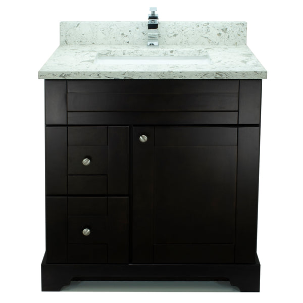 30" Espresso Damian Vanity with Milky Way Quartz
