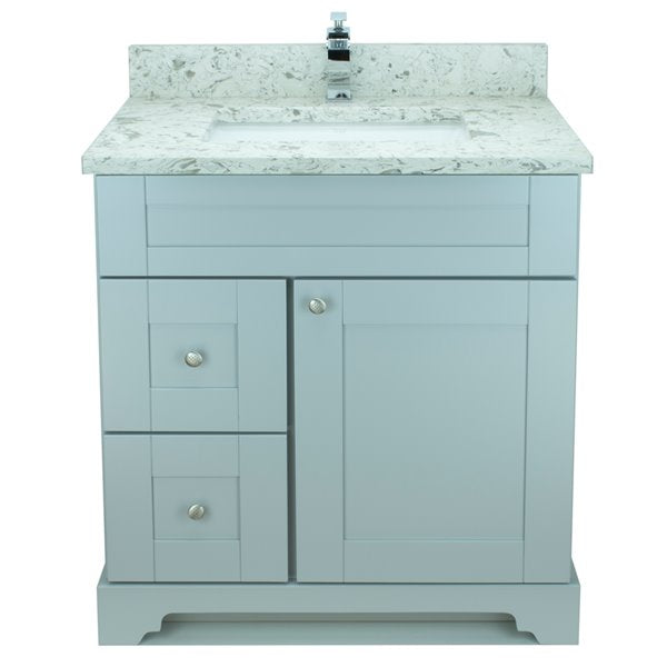 30" Grey Damian Vanity with Milky Way Quartz
