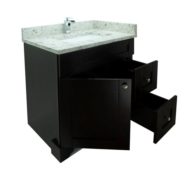 30" Espresso Damian Vanity with Milky Way Quartz
