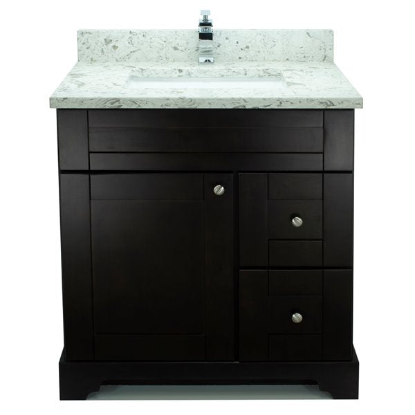30" Espresso Damian Vanity with Milky Way Quartz