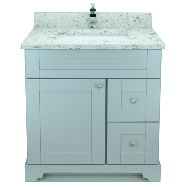 30" Grey Damian Vanity with Milky Way Quartz