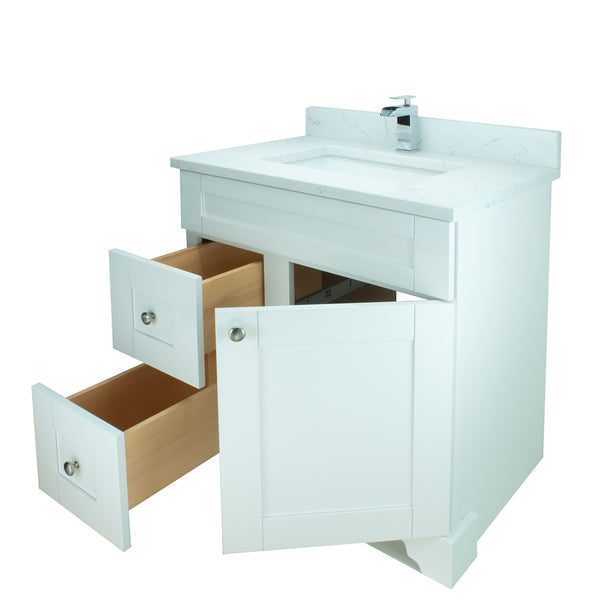 36" White Damian Vanity with Carrera Quartz