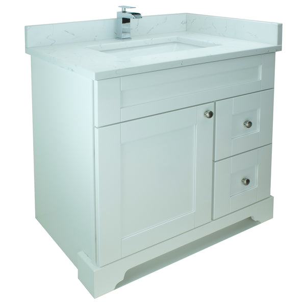 36" White Damian Vanity with Carrera Quartz