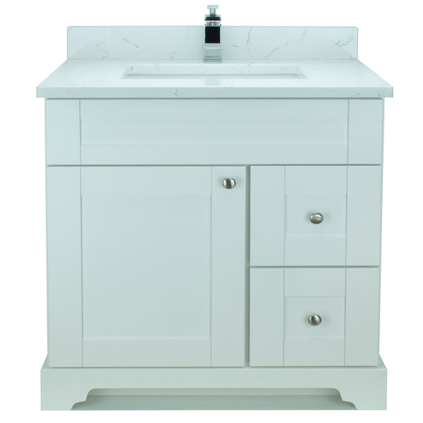 36" White Damian Vanity with Carrera Quartz