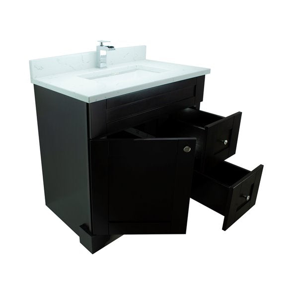 30" Espresso Damian Vanity with Carrera Quartz
