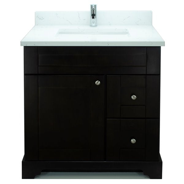 30" Espresso Damian Vanity with Carrera Quartz