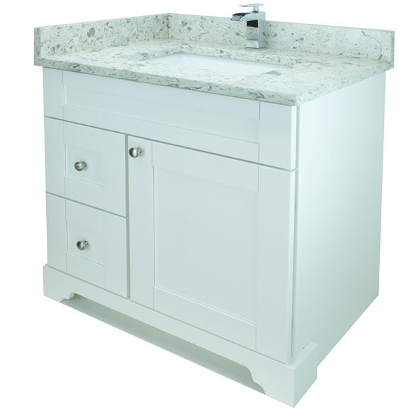36" White Damian Vanity with Milky Way Quartz
