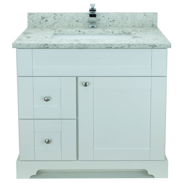 36" White Damian Vanity with Milky Way Quartz