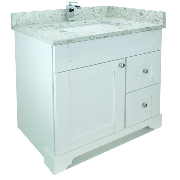 36" White Damian Vanity with Milky Way Quartz