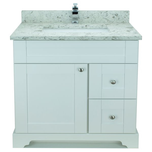 36" White Damian Vanity with Milky Way Quartz