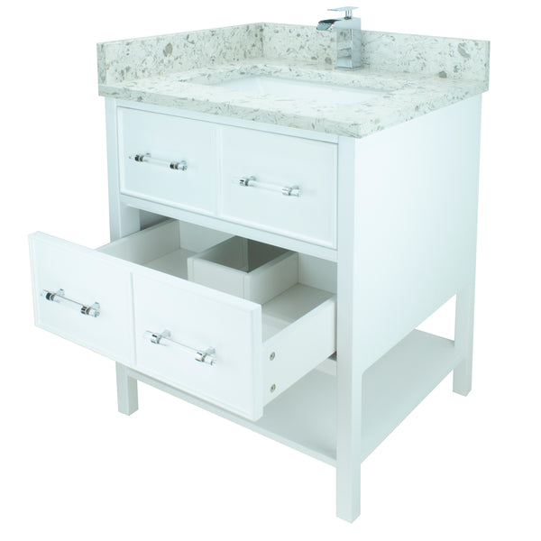30" White Gemma Vanity with Milky Way Quartz