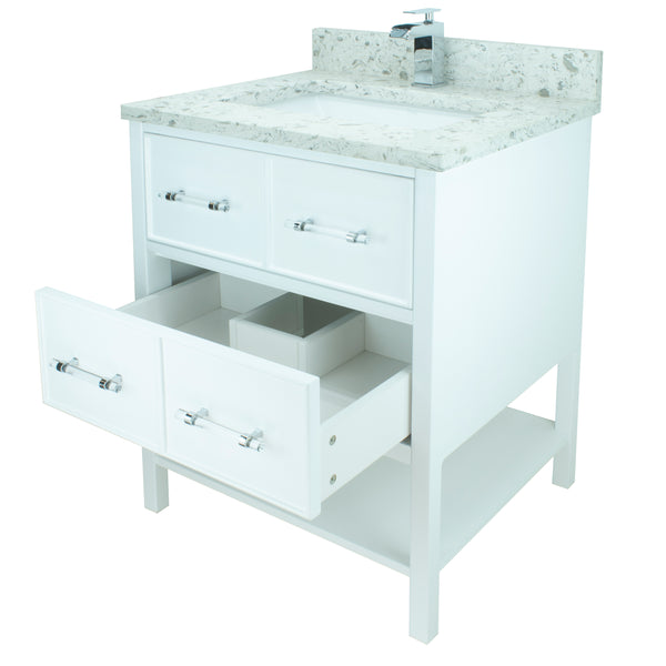 30" White Gemma Vanity with Milky Way Quartz