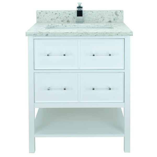 30" White Gemma Vanity with Milky Way Quartz