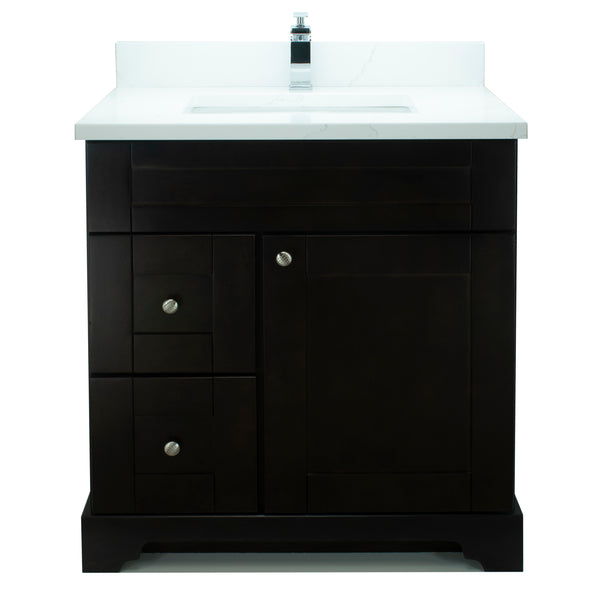 30" Espresso Damian Vanity with Classique Calcutta Quartz