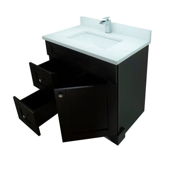30" Espresso Damian Vanity with Classique Calcutta Quartz