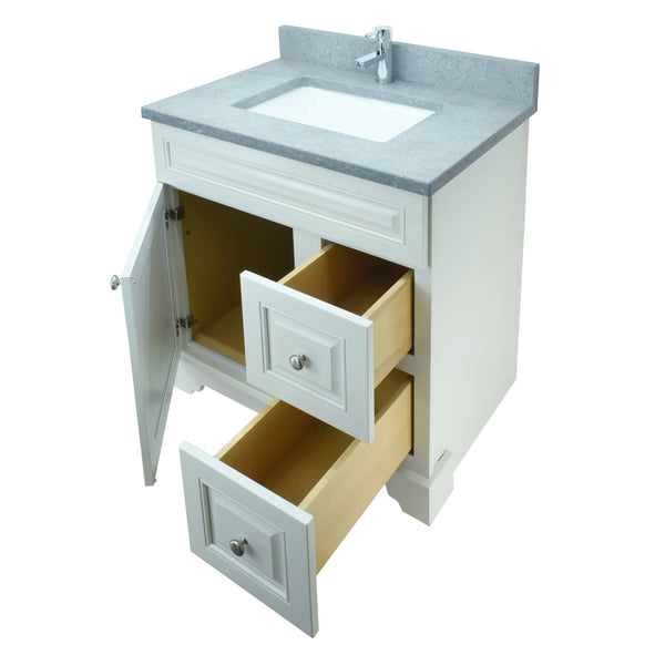 24" Antique White Damian Vanity with Concrete Leather Quartz