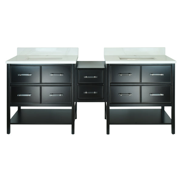 74" Black Gemma Vanity with Classic Calcutta Quartz