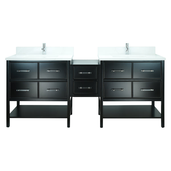 74" Black Gemma Vanity with Classic Calcutta Quartz