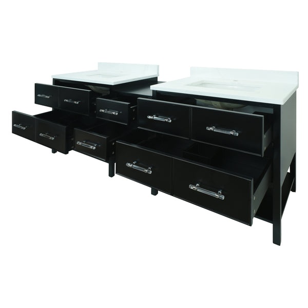 74" Black Gemma Vanity with Classic Calcutta Quartz