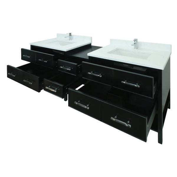 74" Black Gemma Vanity with Classic Calcutta Quartz