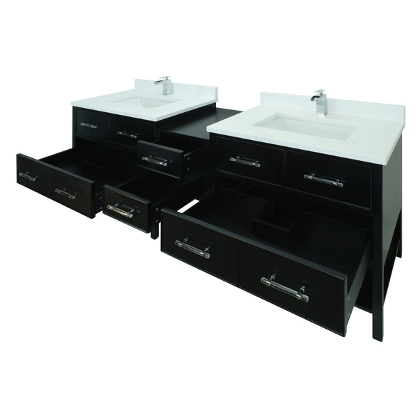 74" Black Gemma Vanity with Classic Calcutta Quartz