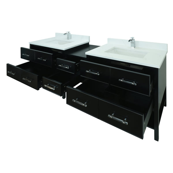74" Black Gemma Vanity with Classic Calcutta Quartz
