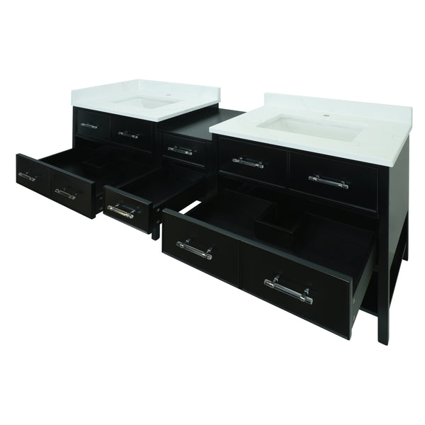 74" Black Gemma Vanity with Classic Calcutta Quartz