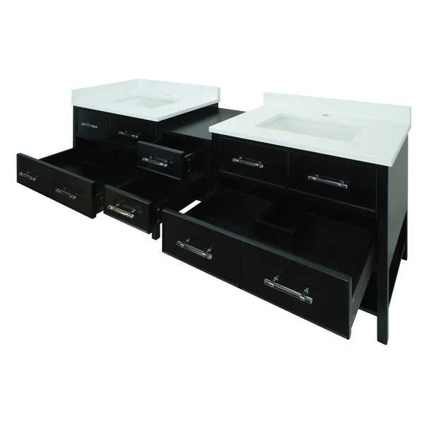 74" Black Gemma Vanity with Classic Calcutta Quartz