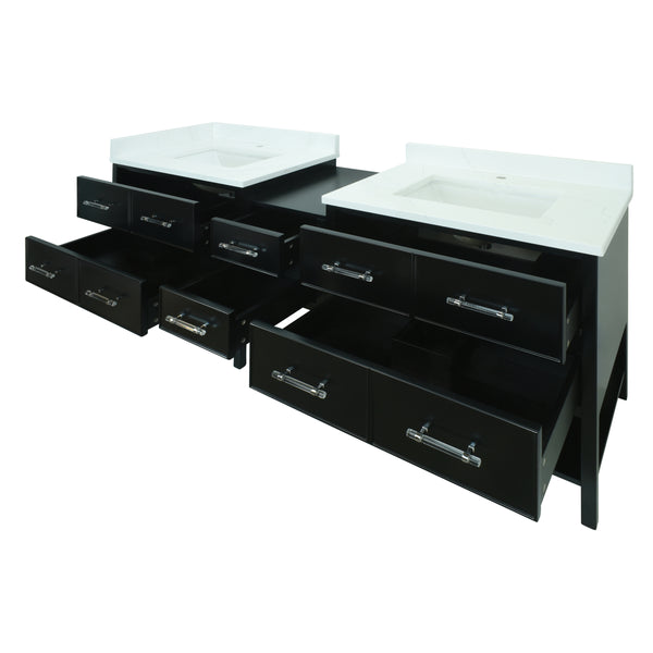 74" Black Gemma Vanity with Classic Calcutta Quartz