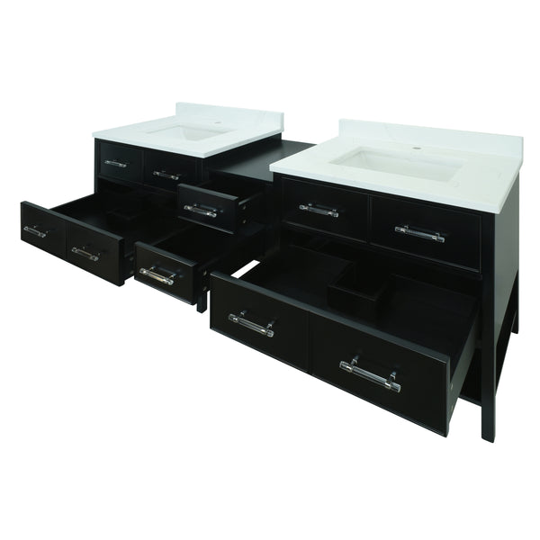 74" Black Gemma Vanity with Classic Calcutta Quartz