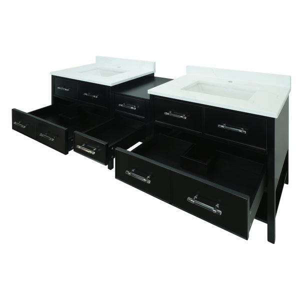 74" Black Gemma Vanity with Classic Calcutta Quartz