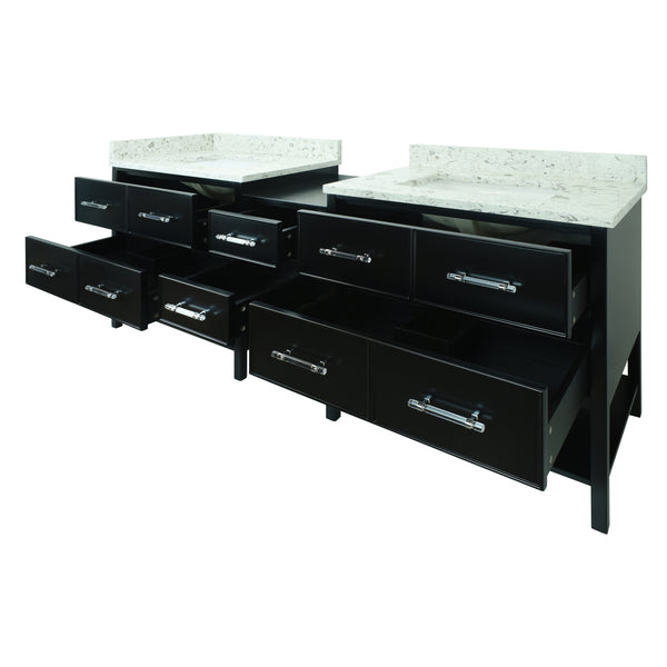 74" Black Gemma Vanity with Milky Way Quartz
