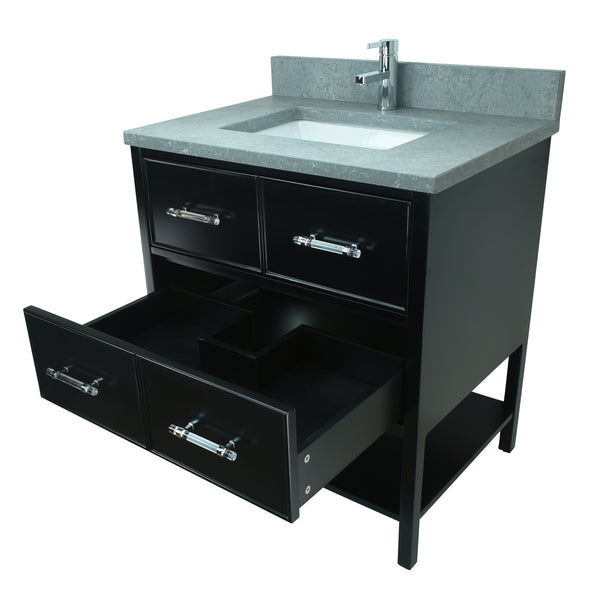 30" Black Gemma Vanity with Concrete Leather Quartz