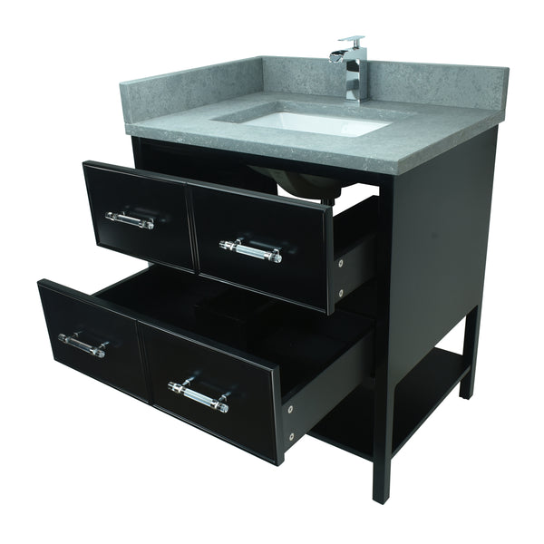 30" Black Gemma Vanity with Concrete Leather Quartz