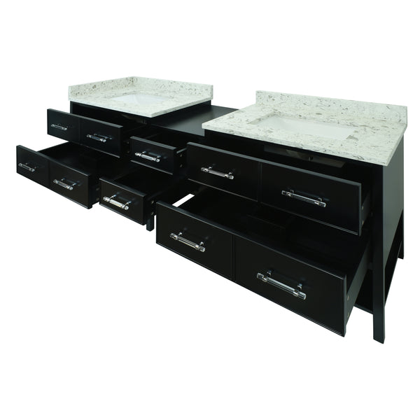 74" Black Gemma Vanity with Milky Way Quartz