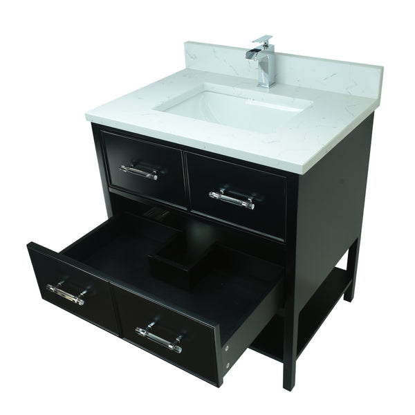 30" Black Gemma Vanity with Carrera Quartz
