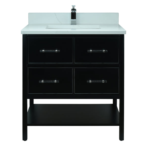 30" Black Gemma Vanity with Classic Calcutta Quartz
