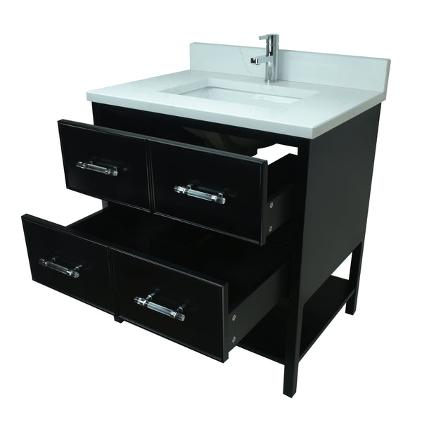 30" Black Gemma Vanity with Classic Calcutta Quartz