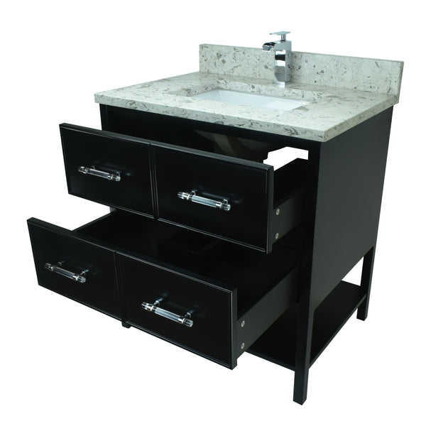 30" Black Gemma Vanity with Milky Way Quartz