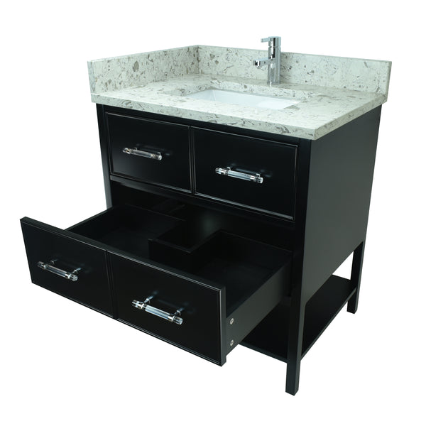 30" Black Gemma Vanity with Milky Way Quartz