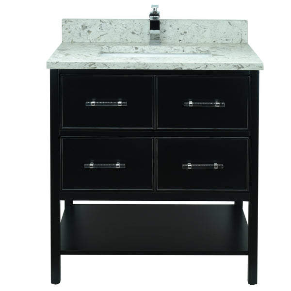 30" Black Gemma Vanity with Milky Way Quartz