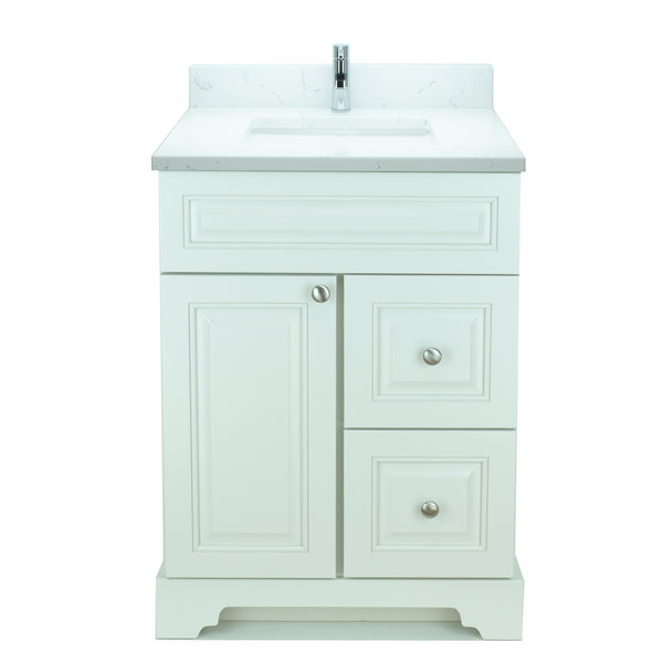 24" Antique White Damian Vanity with Carrera Quartz