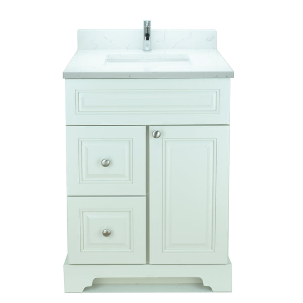 24" Antique White Damian Vanity with Carrera Quartz