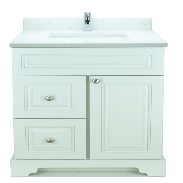 36" Antique White Damian Vanity with Carrera Quartz